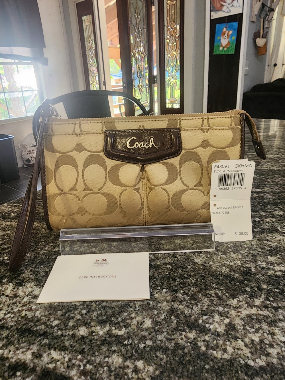 Coach Ashley Signature Sateen Zippy Wallet/Wristlet in Khaki/Mahogany